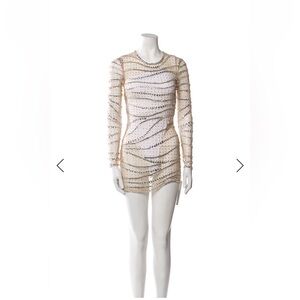 Retrofete Raes Champagne Sequin-Embellished Long-Sleeve Mini Dress